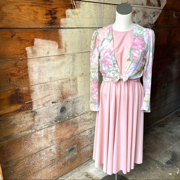 Vintage 1980’s Pink & Pastel Floral Print Dress Fit and Flare Boston Maid Size 6 - Picture 11 of 12